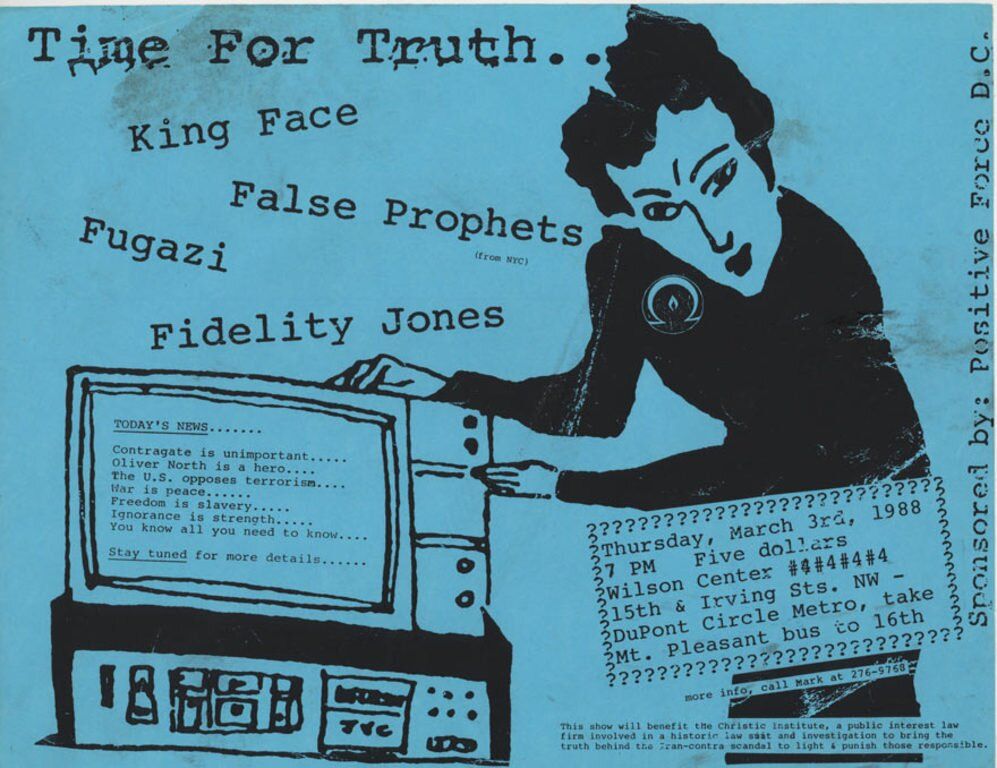 Fugazi, Kingface, False Prophets, and others at The Wilson Center in Washington, DC — March 3, 1988 concert flyer