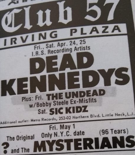 Dead Kennedys, The Undead at Irving Plaza — April 24, 1981 concert flyer