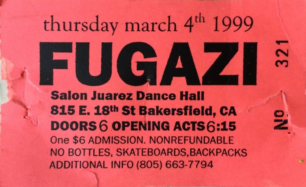 Fugazi at Salon Juarez Dance Hall in Bakersfield, CA — March 4, 1999 concert flyer