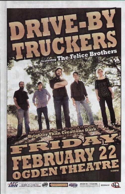 Drive By Truckers, Felice Brothers at Ogden Theater — February 22, 2008 concert flyer