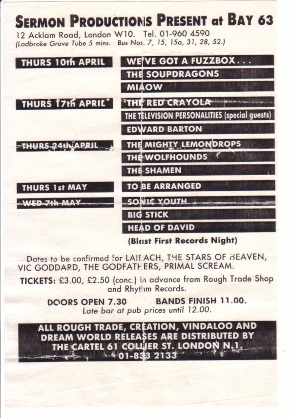 Sonic Youth at Bay 63 — May 7, 1986 concert flyer