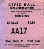 Thin Lizzy, Clover at University of Wolverhampton at the Civic Hall in Wolverhampton, England — November 2, 1976 concert flyer