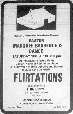 Thin Lizzy at Baston Playing Field in Peterborough, England — April 10, 1971 concert flyer Thin Lizzy at Baston Playing Field in Peterborough, England — April 10, 1971 concert flyer