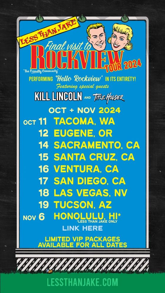 Less Than Jake, Kill Lincoln, Title Holder at McMenamin's Elks Temple in Tacoma, WA — October 11, 2024 concert flyer Less Than Jake, Kill Lincoln, Title Holder at McMenamin's Elks Temple in Tacoma, WA — October 11, 2024 concert flyer