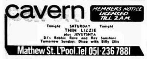 Thin Lizzy at Cavern Club in Liverpool, England — July 6, 1974 concert flyer Thin Lizzy at Cavern Club in Liverpool, England — July 6, 1974 concert flyer
