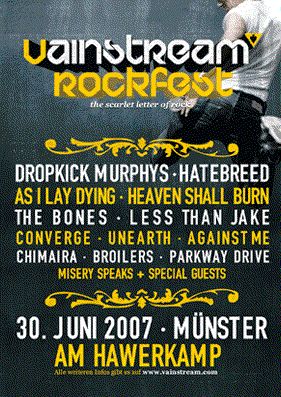 Dropkick Murphys, Hatebreed, As I Lay Dying, and others at Am Hawerkamp in Münster, Germany — June 30, 2007 concert flyer Dropkick Murphys, Hatebreed, As I Lay Dying, and others at Am Hawerkamp in Münster, Germany — June 30, 2007 concert flyer