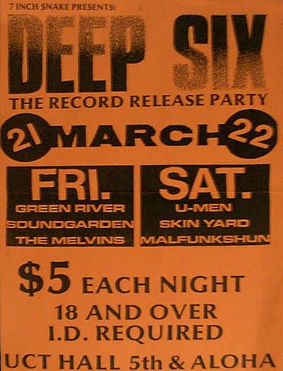 The Melvins, Soundgarden, Green River at UTC Hall in Seattle, WA — March 21, 1986 concert flyer The Melvins, Soundgarden, Green River at UTC Hall in Seattle, WA — March 21, 1986 concert flyer