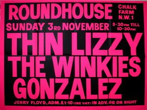 Thin Lizzy at Roundhouse in Camden, England — November 3, 1974 concert flyer Thin Lizzy at Roundhouse in Camden, England — November 3, 1974 concert flyer