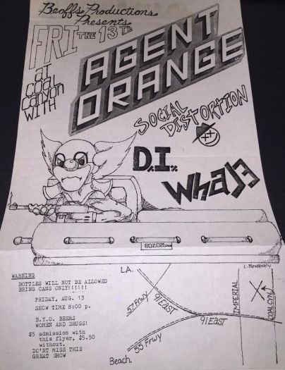 Agent Orange, Social Distortion, D.I, and others at Coal Canyon in Orange County, CA — August 13, 1982 concert flyer